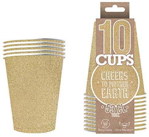 Pack de x10 Gobelets Scintillants Or | Gobelets Américains Dorés 53cl avec Paillettes | Beer Pong Qualité Premium | Verres Recyclables Ultra Résistants en Carton | Créé par OriginalCup®