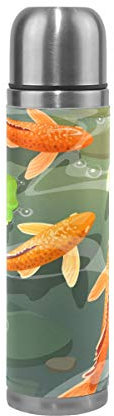 BEUSS Karpfen Koi Fische Wasserflasche Wasserkanne Edelstahl Isolierte Isolierflasche Auslaufsicher Leder Verpackung(500 ml)