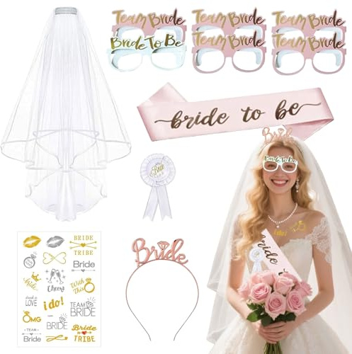 WiDream Decorazione Addio Nubilato Accessori, Accessori per Addobbi Natalizi, Velo da Addio al Celibato, Gadget Addio Nnubilato per Sposa, Corona Nuziale, Sposa Tatuaggi, per Gli Addii al Celibato