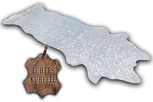 unendlich schoen - Echter Kuhfell Teppich klein, Made in Germany, geruchsneutral, Rinderfell ideal fr Wohnzimmer Esszimmer Flur (Silber metallic, 160 x 70 cm)