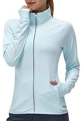 Women's UPF 50+ UV Sun Protection Clothing Long Sleeve Athletic Hiking Shirts Lightweight SPF Zip Up Outdoor Jacket (Blue,S)