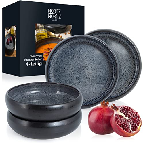 Moritz & Moritz SOLID 4 platos soperos de gres 19 cm - bol de gres para sopas, pasta, ensalada o muesli