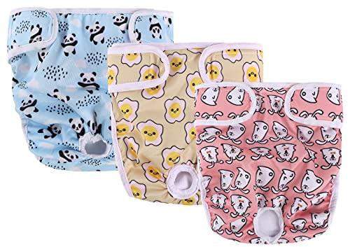 vsshe Pañales Perro Hembra Lavables Paquete, 3PCS Pañales Reutilizables para Mascotas, Altamente Absorbentes, Ajustables Braga para Perros pequeños, medianos y Grandes, S