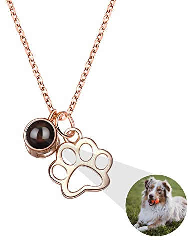 Projektionskette mit Foto Personalisierte Hunde Pfotenabdruck Kette 925 Sterling silber Haustier Foto Halskette Hundeknochen Anhänger Bild Kette im Stein Haustier Erinnerungs Schmuck Geschenke Frauen