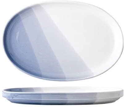 moisture ​Kitchen Dinner Plates Sets Ceramic Fish Plate Large Vegetable Plate Household Fish Plate Oval Fish Plate Steak Plate Fruit Plate Ceramic Flat Plates Set (Color : A)