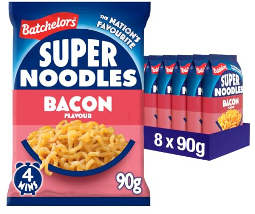 Batchelors Super Noodles Bacon Flavour, Instant Snack Ready in 4 Minutes, 90 g Packet (Pack Of 8) | Instant Snack Ready in 4 Minutes, Mouthwatering & Flavourful, Versatile Meal Option
