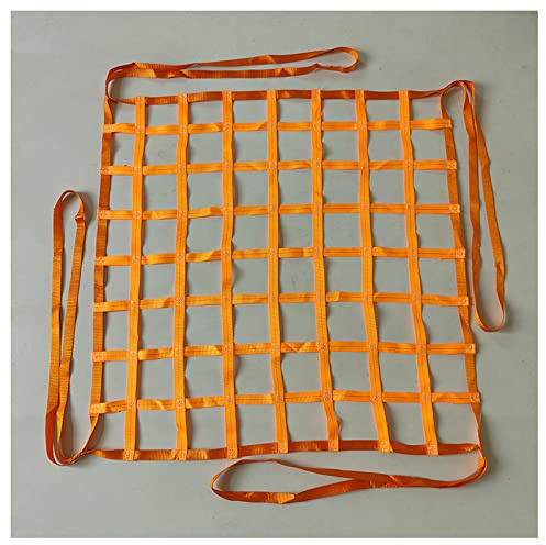 LPLND Orange Polyester Cargo Lifting Net - 1m x 1m, 10cm Square Mesh, 200kg/441lb Capacity, Hook Fastener, Compatible with Truck