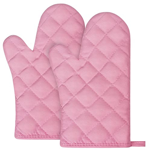 AUAUY Pink Oven Mitts, 1 Pair Kitchen Mittens, 392°F Heat Resistant