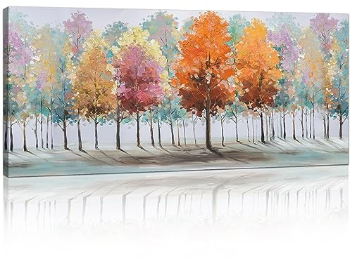 Mit Rahmen Großes Leinwandbilder Bilder Abstrakt Vier Jahreszeiten Baum bild auf leinwand Wandkunst Modern Wandbilder XXL Kunstdruck Deko für Wohnzimmer Schlafzimmer fertig zum Aufhängen 120x50cm