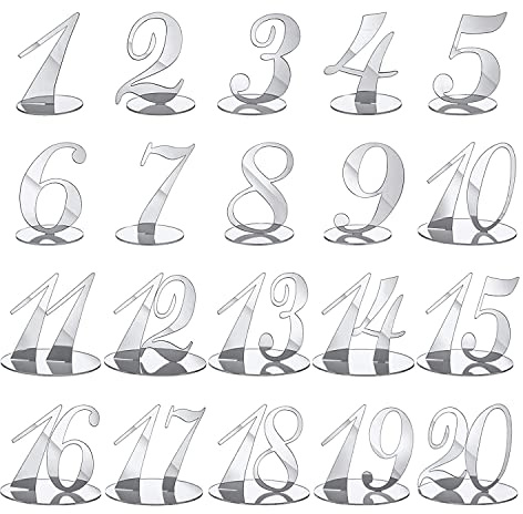 LEWITORS 20 Stück Acryl Tischnummern mit Halterung für Hochzeitsempfang, Tischdekoration Tischkartenhalter Silber - Tischnummernschild Tischständer für Hochzeitstisch, Mittelstücke, Tischkarten