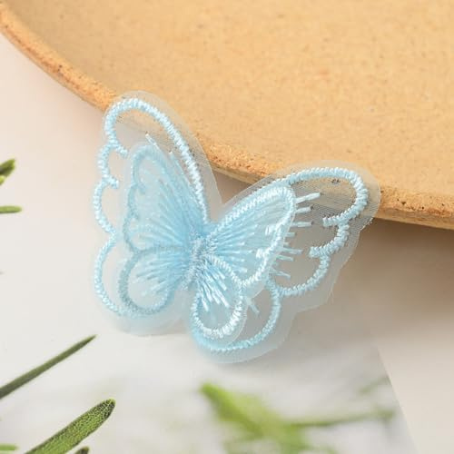 Wambere 30 Stücke Stickerei Nähen Aufbügeln Schmetterling Patch,Spitze Applikation Stickpatches Organza Lace Appliques Spitzenapplikationen Patches für Reparieren Dekorieren von Kleider,Hellblau