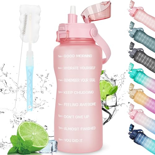 CodiCile 2l Trinkflasche, BPA-Frei Auslaufsicher Große Trinkflasche,Wasserflasche 2l mit Strohhalm und Zeitmarkierung,Trinkflasche 2l Kohlensäure Geeignet für Yoga, Fitness, Laufen (Rosa)