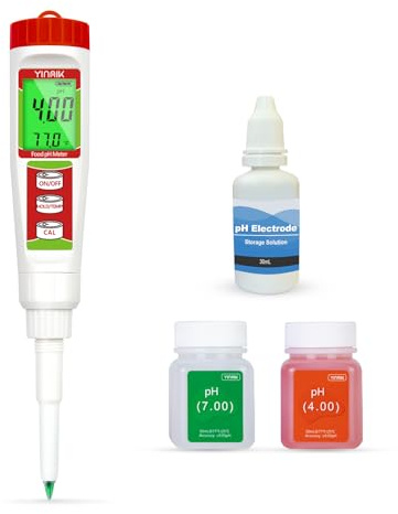 Digitales pH Messgerät, YINMIK pH Tester für Lebensmittel mit Kalibrierlösung, pH Wert für Fermentation, pH Lebensmitteltester für Teig, Sushi Reis, Kombucha, Seife, Käse,Fleisch, Pool und wasser