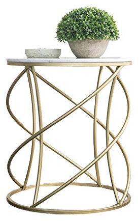 Exquisite Nachttische, Couchtisch für Zuhause, runder Beistelltisch aus Metall mit Kunstmarmor-Finish, Wohnzimmer, Balkon, Hotel, Schlafzimmer, Nachttisch, Korbtisch (Farbe: Weiß, Größe: 50 x 50 x 57