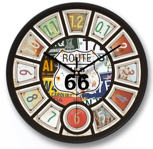 NUOVO 12 Zoll Retro Wanduhr - Stille Nicht Tickende U.S. Route 66 Mark Home Decor - Amerikanischer Stil, Rustikale, Bunte Qualität Quarz Runde Hängende Uhr