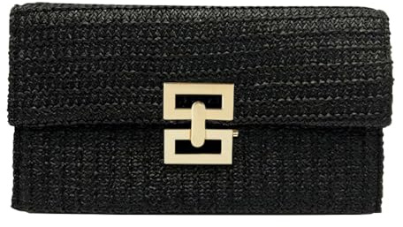 TOFBS Pochette en Paille pour Femmes Carré Sacs à Main D’été Sac Enveloppe Tissé Élégant Clutch pour Parti Mariage Plage Vacances(Noir)