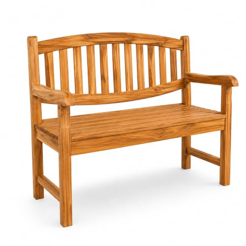 Divero 2-Sitzer Gartenbank Bradford Teakholz behandelt braun 120x57x94cm | Teakholz Gartenbank für 2 Personen, wetterfest & langlebig, klassisches Design, SVLK-zertifiziert, 120x57x94 cm