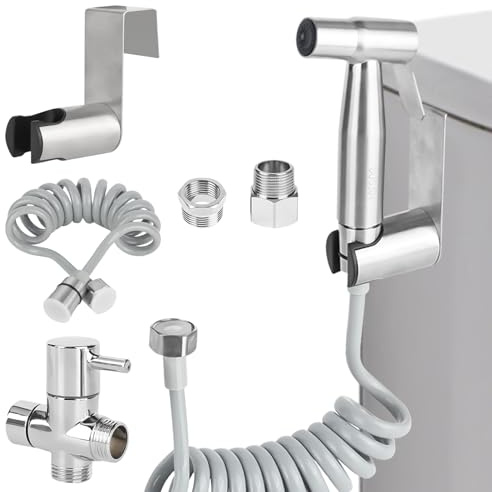 Bidé handdusch set, rostfritt stål handdusch toalett, med G1/2 tums ventil och en G3/8 tum, toalettdusch för toalett personlig hygien