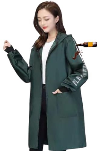 Genérico Delantal Impermeable Tipo para Mujer Hombre, Delantal Trabajo Tipo con Capucha, Delantales Tipo para Mujer con Bolsillos para Cocinar Hornear Pintar(Green,2XL)