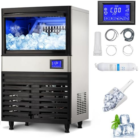 Machine à glaçons commerciale, machine à glaçons sous le comptoir en acier inoxydable avec panneau de commande LCD et capacité de stockage de glace de 27 lb, réglage des glaçons, machine à glaçons a
