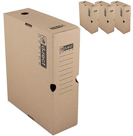 D.RECT- 4 Stück Archivbox 1100 Archiv-Schachtel Umzugskarton Archiv-Ablagebox A4 100mm, Braun