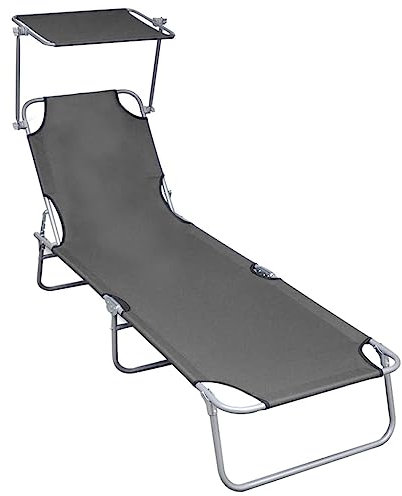 UJCHVHN Item-Folding Sun Lounger with Canopy Grey Aluminium,Outdoor Outdoor Seating,Sunloungers
