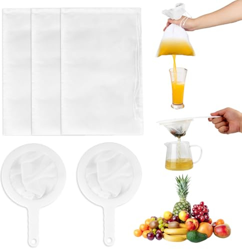 Fine Mesh Sieve,Cheese Cloths for Straining,3X Muslin Cloths for Cooking 20 × 30 cm,2X Plastic Sieve 200/400 Mesh, Nut Milk Bag,Reusable,Suitable for Juice, Wine, Yogurt, Soy Milk, Etc.