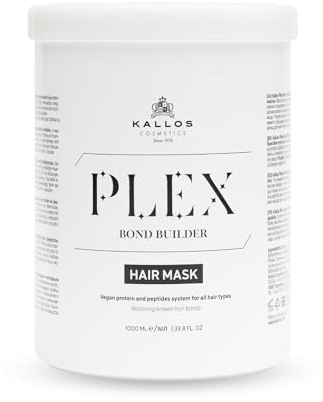 Kallos Cosmetics Plex Bond Builder Hair Mask, Repairing, 1L | Plex bond builder hair mask with vegetable protein and peptides helps restore broken bonds, strengthens damaged hair