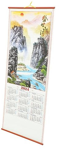 Veemoon Calendrier Mural Chinois Annuel à Suspendre pour Décoration de Salon et Bureau Agenda Traditionnel pour Nouvel An