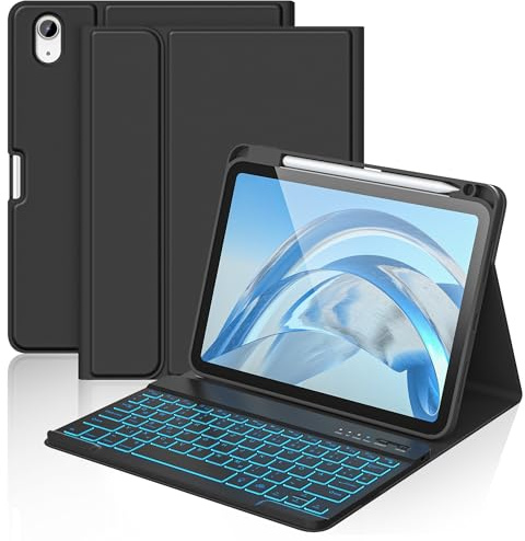aMZCaSE für iPad A16 10/11th Generation Case mit Tastatur 11/10.9 Zoll(2025/2022),7 Farben Hintergrundbeleuchtung Abnehmbare Drahtlose Tastatur Cove mit Stifthalter für New iPad 11th Gen (Schwarz) | 7 Farben Hintergrundbeleuchtung Abnehmbare Drahtlose Tastatur Cove mit Stifthalter für iPad 11/10 Gen 2025/2022(Schwarz)