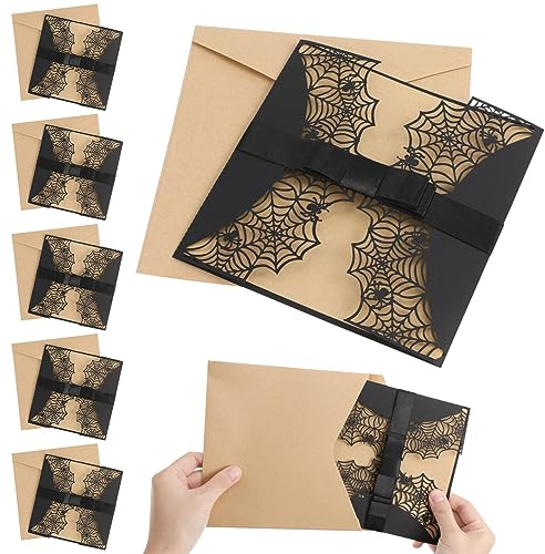 UKCOCO Halloween-Party-Einladungskarten Spiderweb Design: 10 Stück Umschläge für Halloween Party - 16.5 × 16.5 cm Hohle Einladungen Karten