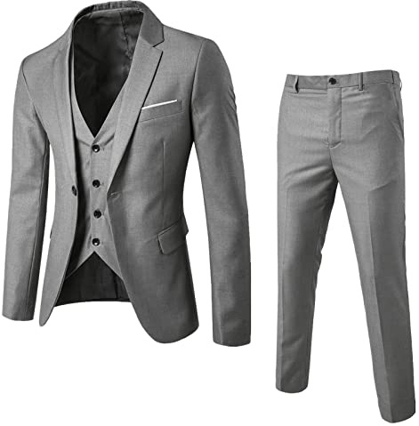 2025 - Traje de Hombre Ajustado de 3 Piezas Traje de Negocios Boda Fiesta Chaleco y Pantalones Chaqueta Camisa, gris, XL