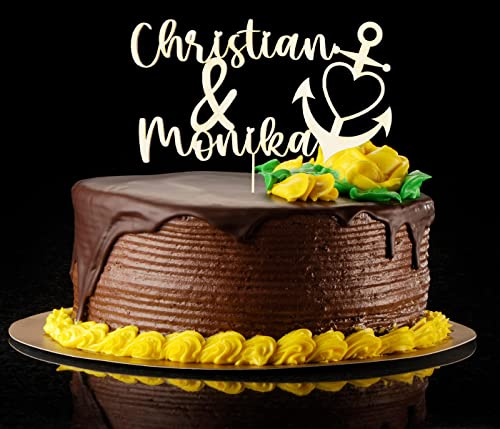 Kuchenstecker Cake Topper Anker mit Wunschnamen personalisiert Tortendeko Kuchen-Deko Tortenstecker, superfeine hochwertige Gravur 10 bis 25 cm, Birke Multiplex