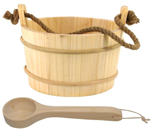 ACCESSOIRES DE SAUNA - Ensemble de seau en bois, kit d'outils de spa | Baril en cèdre naturel avec cuillère 1,3 gall