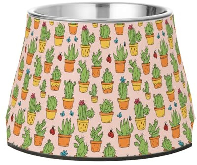 Succulents Pink Dogs Food Water Bowl Non Slip Stainless Steel Cats Food Dish for Small Dogs Comfort Feeding