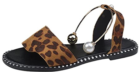Strandskor damsandaler, sommarskor damer platta glitter, runda tåområden sommarsandaler halkfria avslappnade andningsbara sandaler damsandaler fritidsskor, BRUN, 39 EU