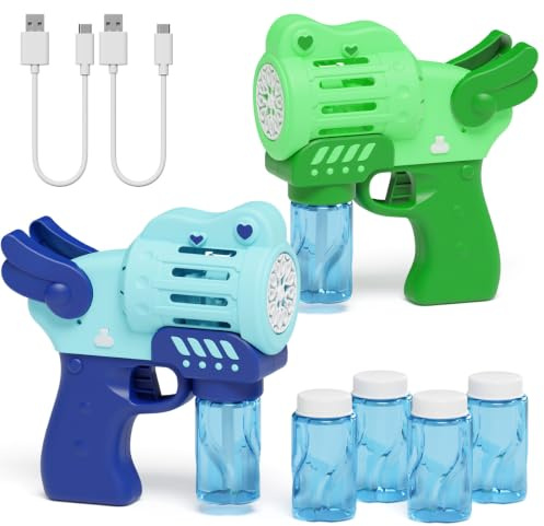 2 Pack Direct USB-C Charging, Leak-Proof Bubble Gun – 38 Min Fast Charge, One-Trigger Simple Operation, Fixed Voltage for Efficient Bubbles, LED Lights Indoor & Outdoor Toys Birthday Gifts for Kids