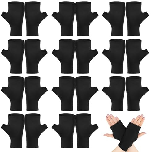 KASURE 12 Paar Fingerlose Baumwollhandschuhe Schwarz,Dünne Atmungsaktive Neurodermitis Handschuhe für Ekzeme und Trockene Hände,Stoffhandschuhe für Schlafen,Nachtpflege und Handpflege