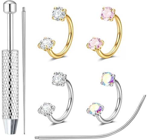 KRFY Piercing Nez Fer À Cheval 18G Acier Chirurgical Anneau Nez Hypoallergénique Zirconia Piercing Septum Filetage Interne Or Argent pour Tragus Hélix Et Anneau Nez Bijoux pour Piercings-4P