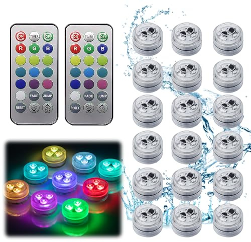 Mini Unterwasser Licht, 12/18 Stück Mini led Teelichter Bunt mit Fernbedienung, 13 Farben RGB Led Lichter mit Fernbedienung, Wasserdichte Teelichter für Vase, Aquarium, Pool, Garten, Party (18)