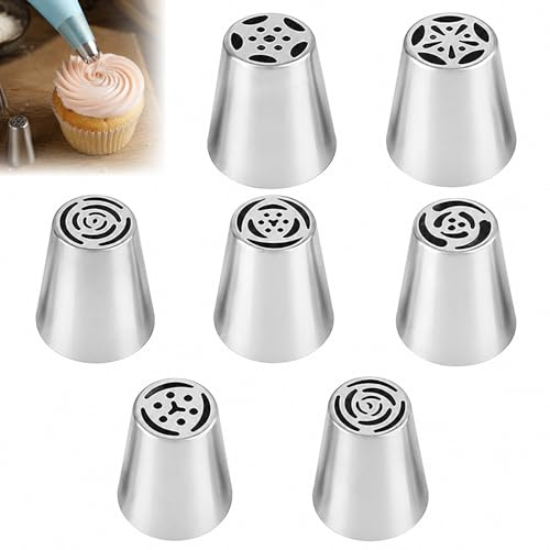Set di 7 beccucci professionali grandi, in acciaio inox, per pasticceria fai da te, cupcake, dessert