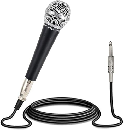 Pyle Wired Dynamic Microphone for Singing & Karaoke, Handheld Cardioid Vocal Mic with XLR to 6.35mm Cable, Unidirectional Microphone for PA Speaker, Mixer, Amplifier & DJ