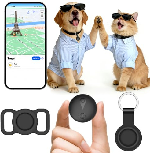 GPS per Cani, Collare GPS Gatto con Tracciamento in Tempo Reale, Mini Localizzatore per Cani, Localizzatore per Gatto Senza Abbonamento, per iOS e Android, può Essere Indossato con un Collare, Nero