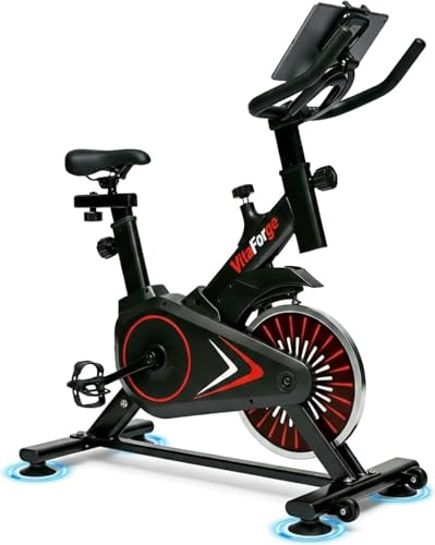 VitaForge Vélo d'appartement,Vélo d'exercice silencieux avec résistance magnétique réglable,Vélo fixe à domicile avec réglage de hauteur,Entraînement cardio compact (Noir/Rouge)