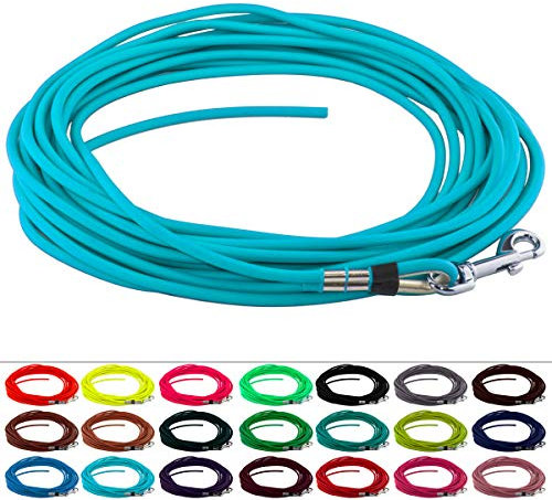 LENNIE Runde BioThane Schleppleine für Hunde ab 25kg, Ø 8mm, 15m lang, ohne Handschlaufe, Cyan/Türkis