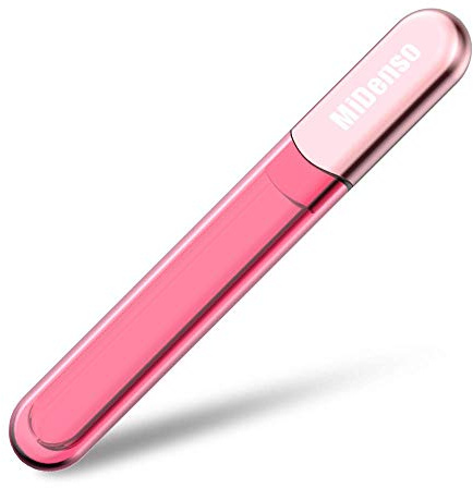 MiDenso Lima de uñas de cristal especial de alta calidad con funda, lima de ambas caras, lima de uñas Crystal Beauty, parte superior de brillo de uñas, oro rosa