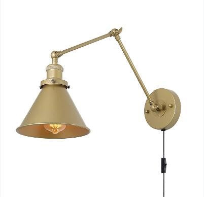 HKLY Applique Da Parete Vintage Industriale, Lampada a Muro Estensibile A Lungo Braccio Retrò, Luce di Lettura Regolabile E27 Con Interruttore Per Soggiorno Camera Da Letto Ristoranti Studio,D'oro