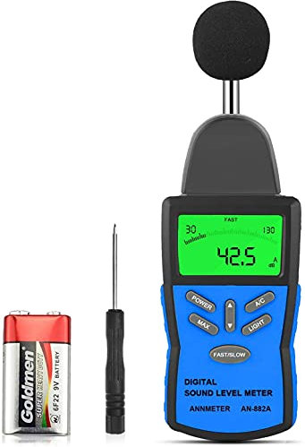 Digital Sound Level Meter Decibel Meter Portable 30~130dB(A) db Meter Data Logger Decibel Noise Meter Tester with LCD Screen, Bar Graph, AC/DC Output for Daily Life and Industry