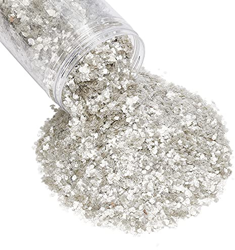OLYCRAFT 300g Glitzer für Nagel Nagel Glitzer Pailletten Set, Glitter Sequin Shiny Irisierende Bunte Abziehbilder Flakes Flitter Für DIY Resin Nail Art Design, Make Up, Gesicht Körper, Haar-Weiß