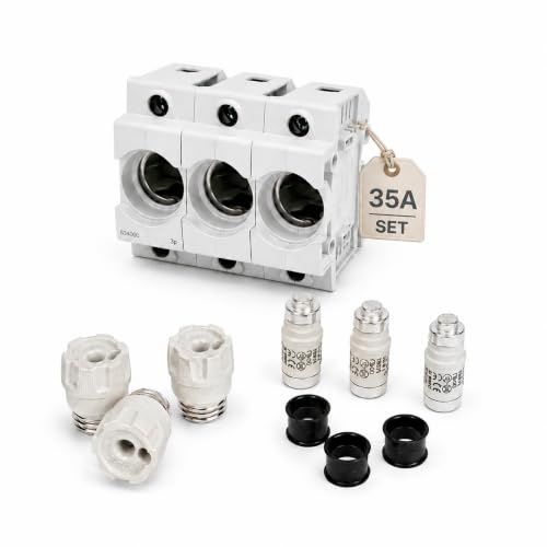 CusoTec Neozed Sicherungssockel D02 Set mit Schraubkappen Sicherungen und Passhülsen 16A/20A/25A/35A/50A/63A (35 Ampere)